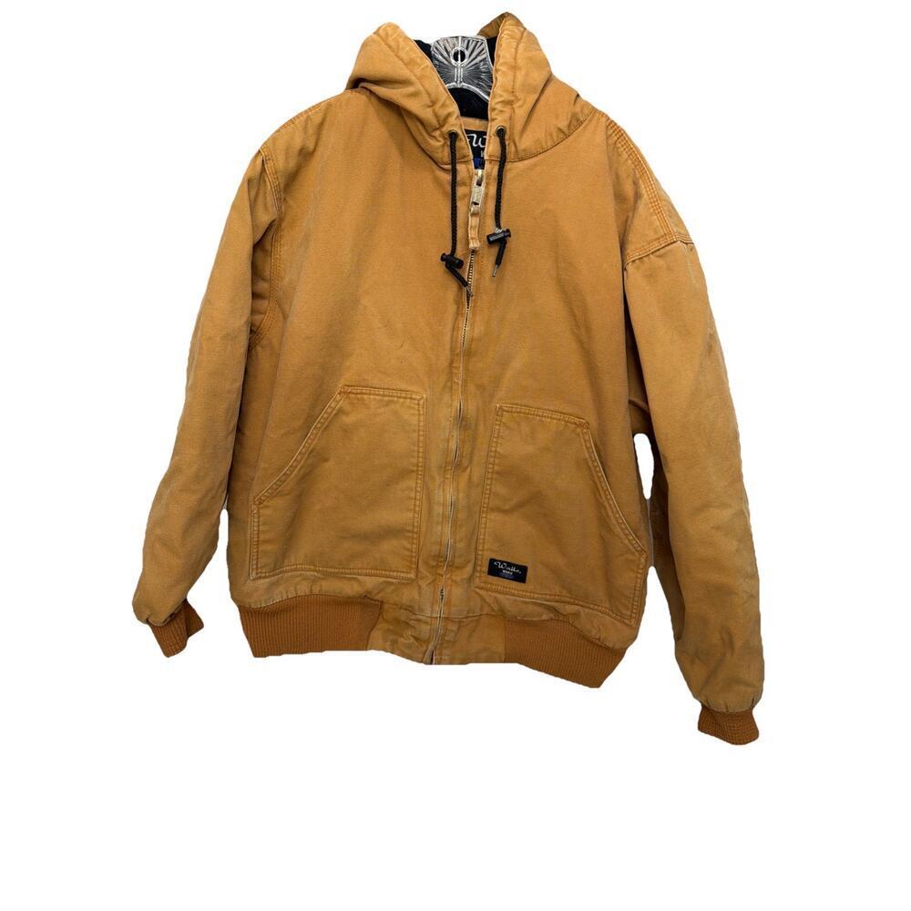 Walls Jacket Mens Large Tall Brown Duck Canvas Hooded Fleece Lined Workwear